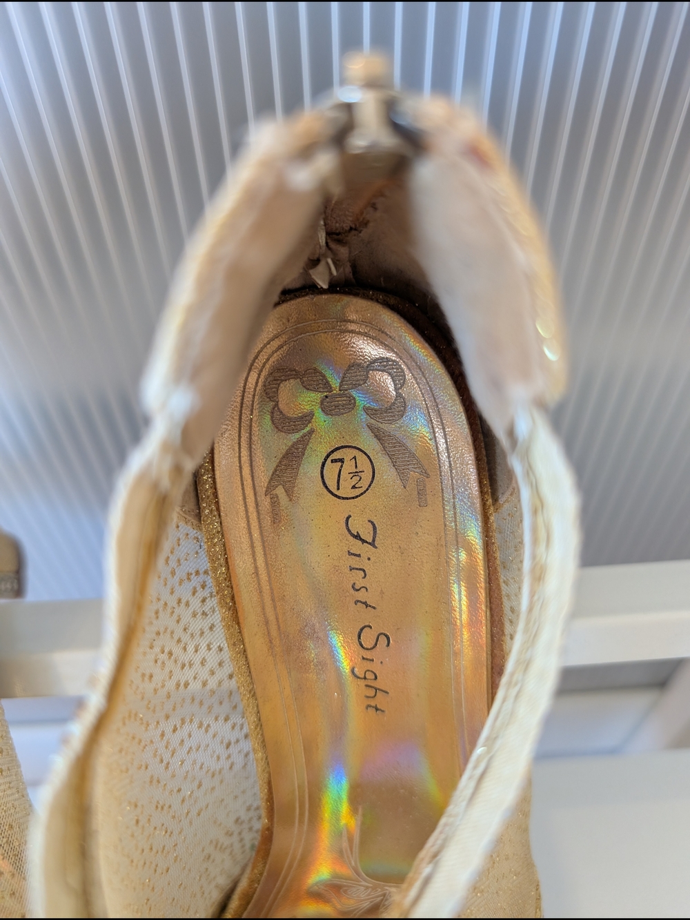 Gold Embellished Peep-Toe Women's Heels - Picture 7 of 8